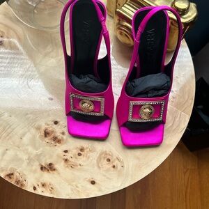 Versace Fuchsia Slingback Heels with Gold Accent